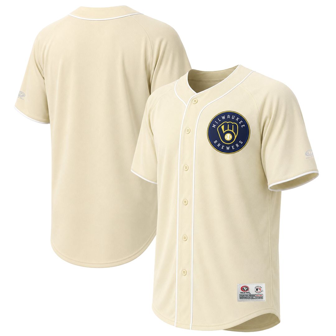 Milwaukee Brewers Stitches Cream Authentic MLB baseball jersey