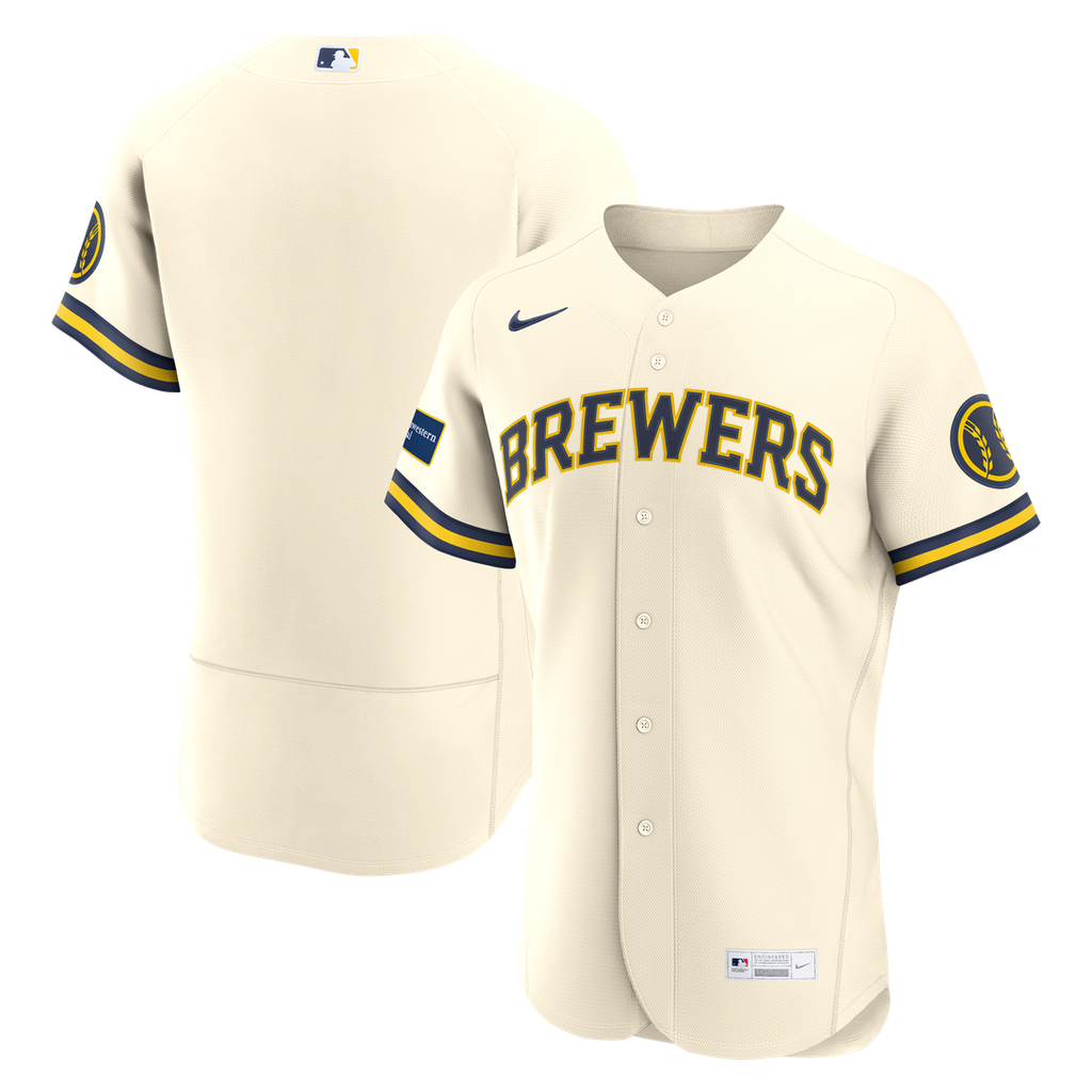 Milwaukee Brewers Nike Cream Authentic MLB baseball jersey